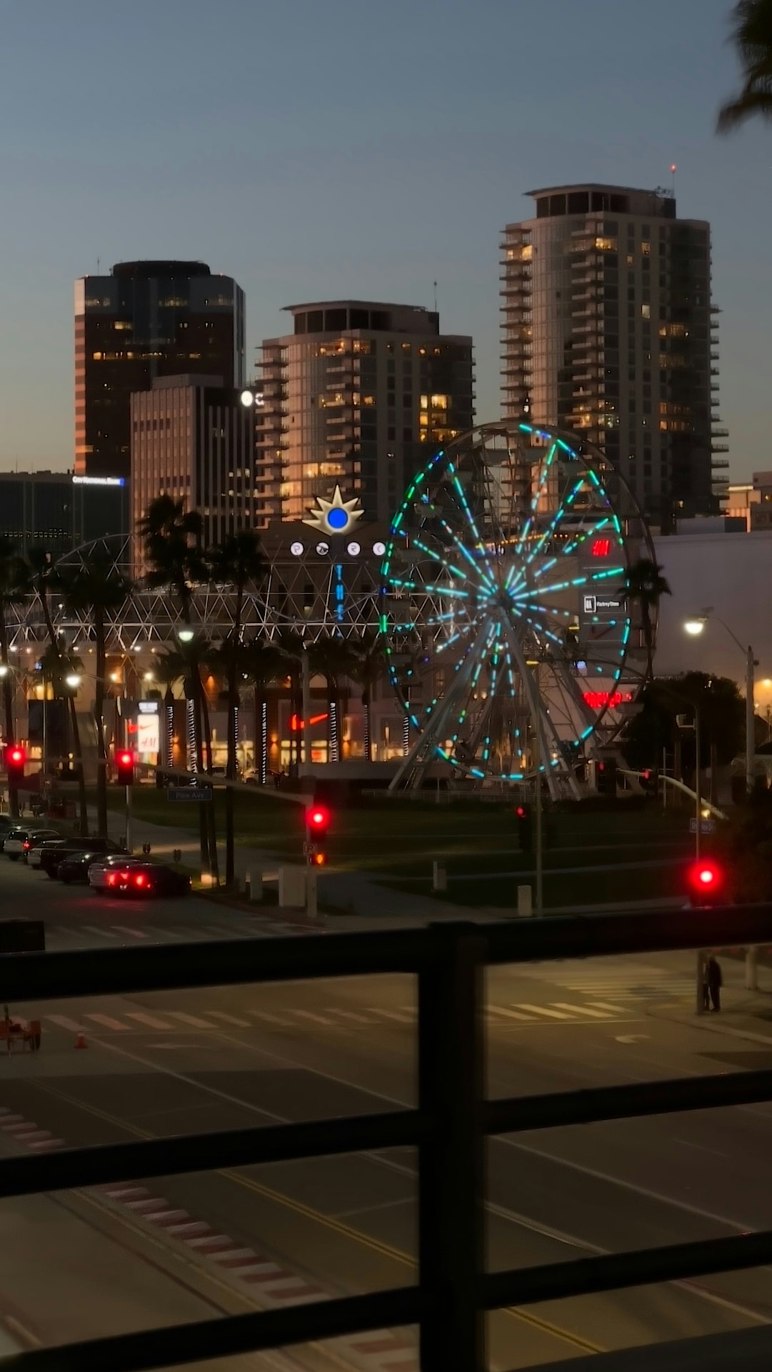 Downtown Long Beach skyline and waterfront at dusk near Long Beach Airport
