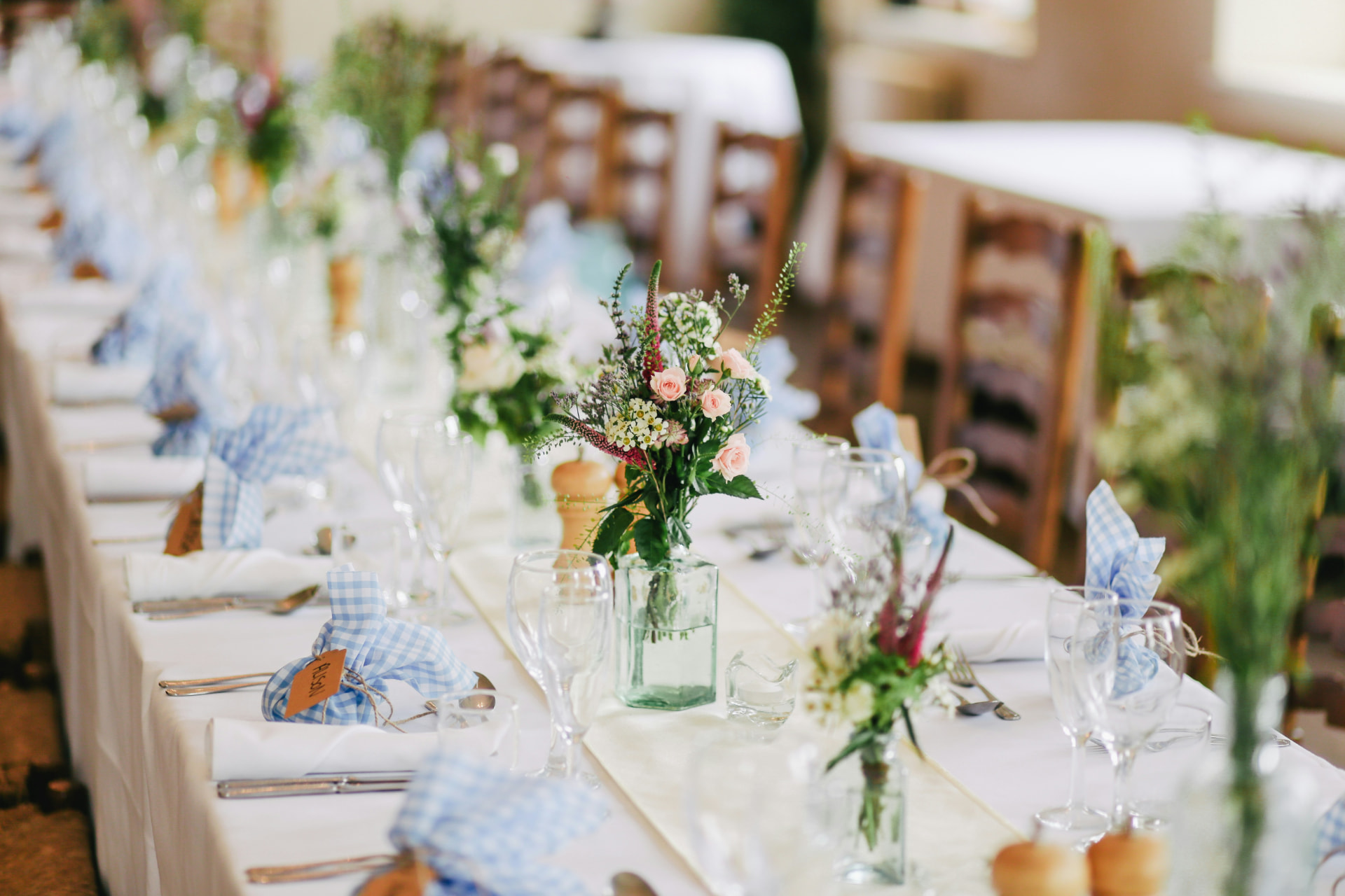 Wedding reception prepared for guests arriving by chauffeured transportation in Los Angeles