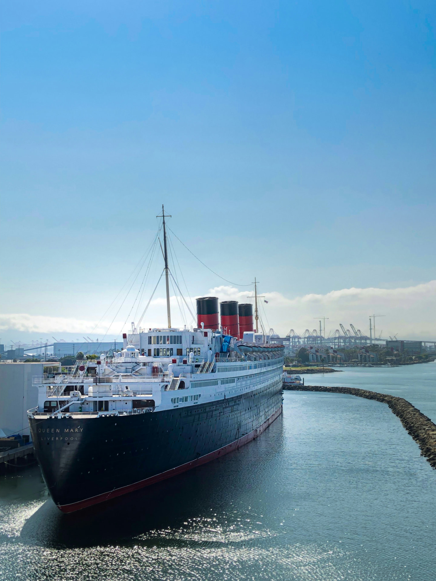 Queen Mary at the Long Beach cruise terminal for airport and cruise transfers