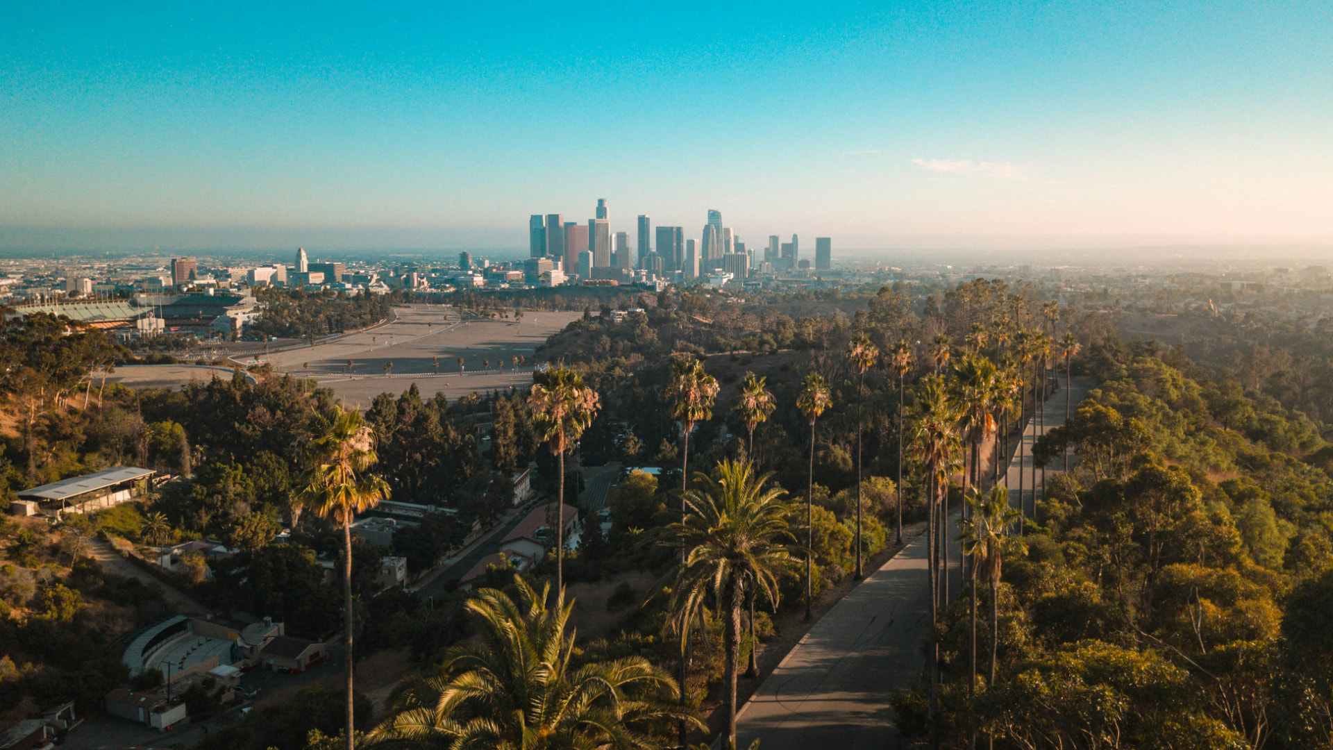 Los Angeles skyline and palm-lined roads for Century City car service