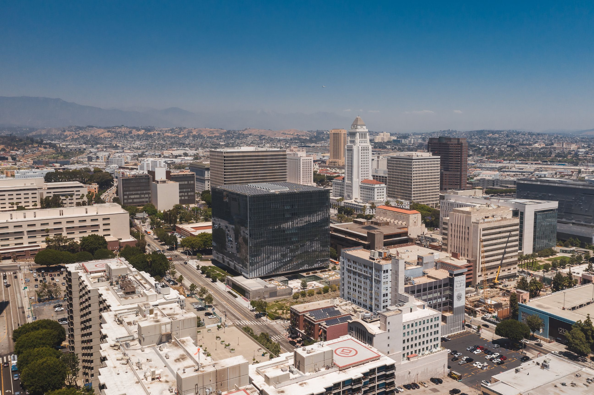 Aerial view of downtown Los Angeles and City Hall