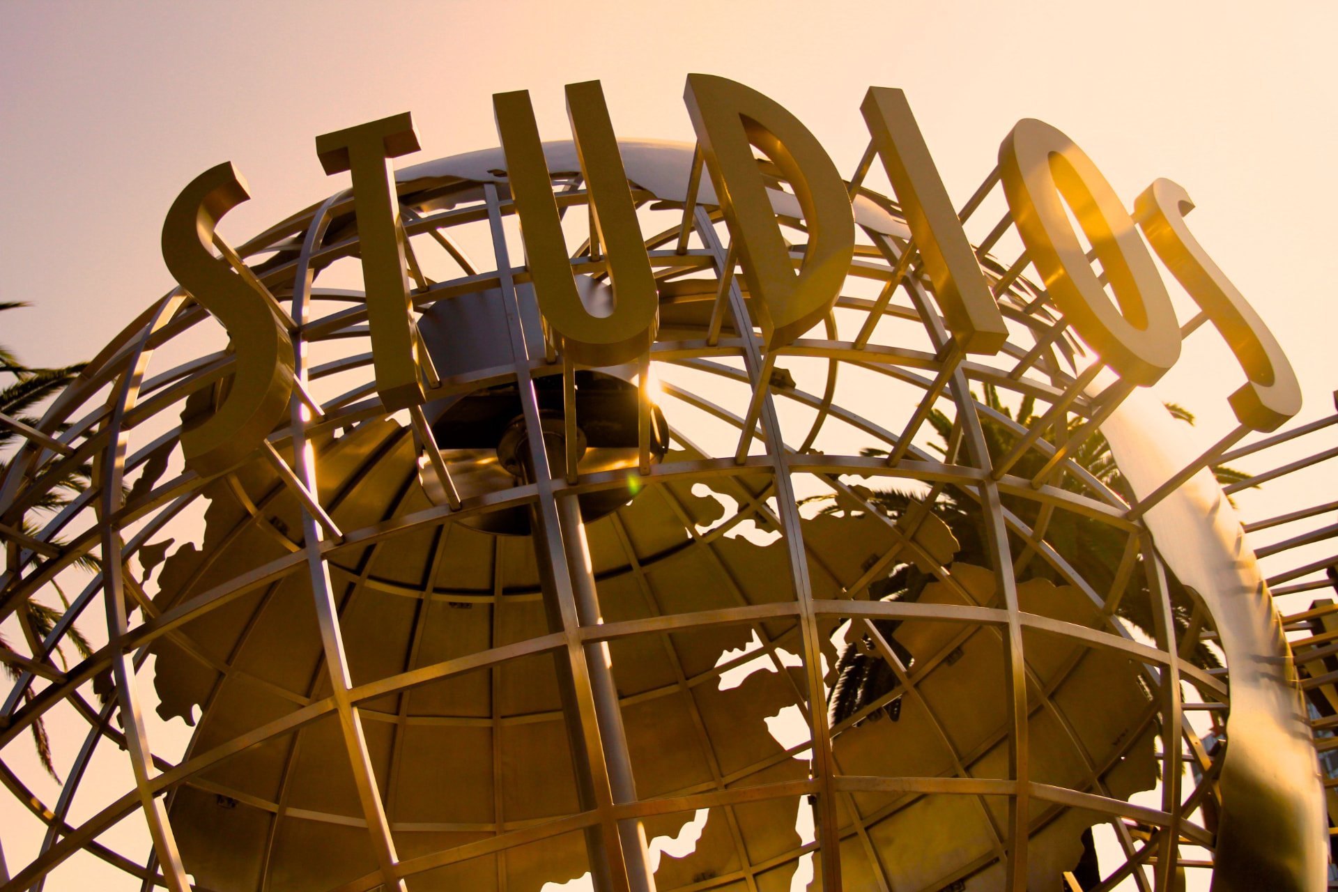 Universal Studios globe at sunset near Studio City